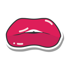pop art mouth and lips, red puffy lips, line and fill icon