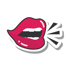 pop art mouth and lips talking sticker line and fill icon