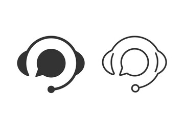 Support with speech bubble on white background. Flat vector support line icon set design - obrazy, fototapety, plakaty