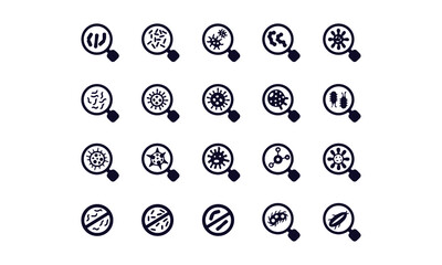  Virus icon set vector design,Vector graphic set. Icons in flat, contour, thin, minimal and linear design. Medicine and health.
