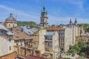 Obraz premium Panoramic view of the old city of Lviv. Churches from above