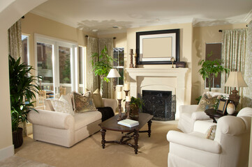 Fototapeta na wymiar Home interior design house modern living room with fireplace