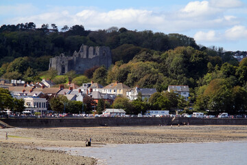 Oystermouth castle from a distance as viewed from Mumbles.