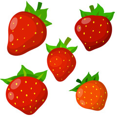 Set of Strawberry. Red sweet berry. Dessert and natural food. Small fruit. Flat cartoon illustration isolated on white