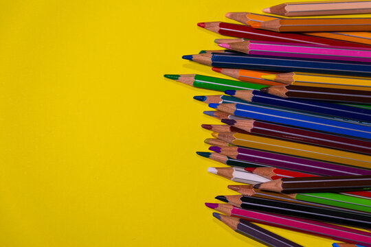 colored pencils concept art back to school, class time, school advertising school campaign