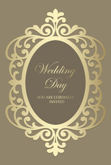 Laser cut oval ornate vintage frame. Decorative frame line art, elegant design element. 