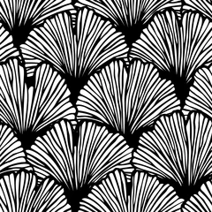 Tapeten Vektornahtloses Muster mit handgezeichneten Ginkgo-Biloba-Blättern. Schönes Design im asiatischen Stil für Textilien, Tapeten, Verpackungen © Anna