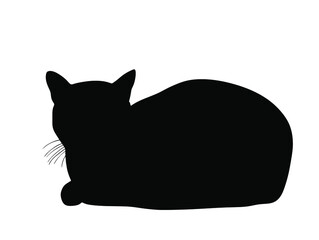 Domestic black cat sitting vector silhouette illustration isolated on white background. Lovely kitty pet symbol.
