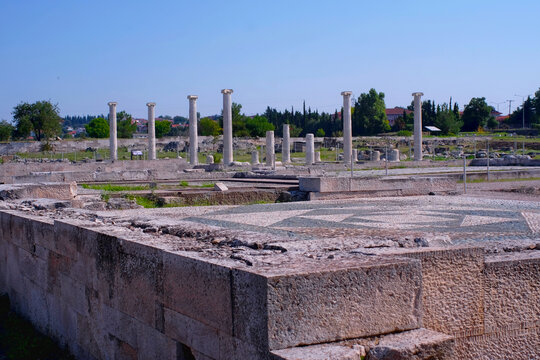 ancient historic columns in greek city Pella the city of Alexander the Great