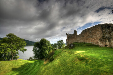 Fototapeta na wymiar Urquhart castle, Loch Ness lake, Scotland, Uk