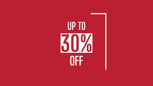 Big sale up to 30% off motion graphic 4k video animation. Royalty free stock footage. Seamless deal offer promo banner.