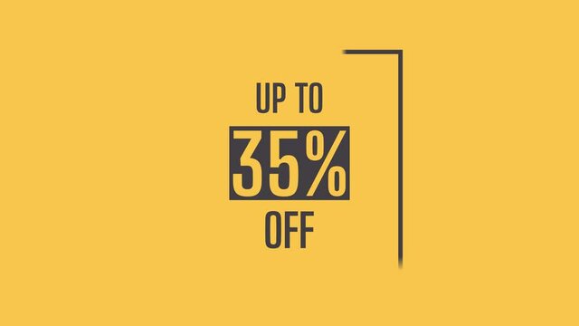 Big sale up to 35% off motion graphic 4k video animation. Royalty free stock footage. Seamless deal offer promo banner.