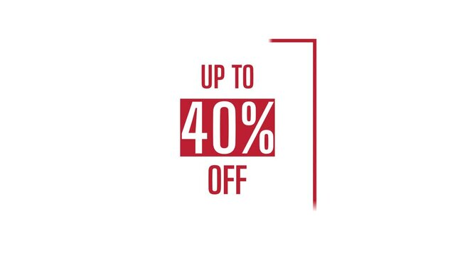 Big sale up to 40% off motion graphic 4k video animation. Royalty free stock footage. Seamless deal offer promo banner.