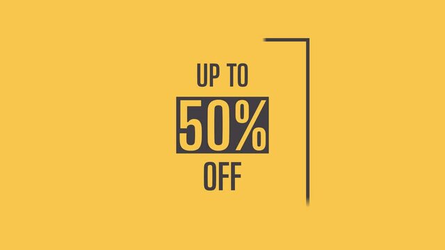 Big sale up to 50% off motion graphic 4k video animation. Royalty free stock footage. Seamless deal offer promo banner.