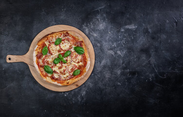 Sliced pizza on dark background