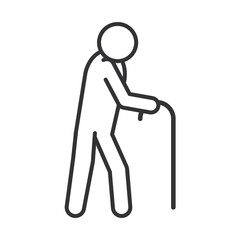 disabled person walking with cane, world disability day, linear icon design