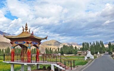 colourful buddhist symbol at mountain roads