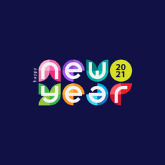 happy new year 2021 typography with multicolored concept and modern