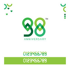 98th numeric typography set, green concept minimal, modern, vector, for anniversary etc.