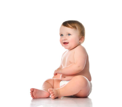 child baby toddler sitting crawling backwards happy smiling on a white background