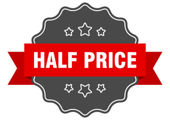 half price label. half price isolated seal. sticker. sign