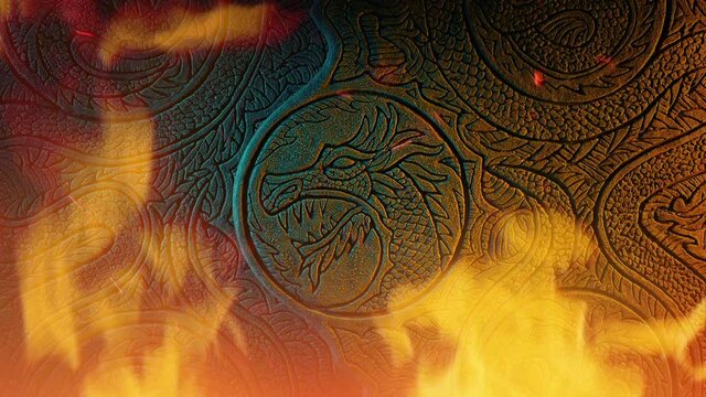 Dragon Stone Carving In Flames