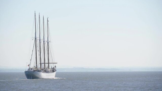 old cod fishing four mast lugger wood ship slow motion 4k
