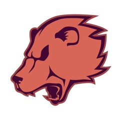 Roaring bear head emblem on white background, symbol of aggressive beast
