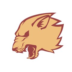 Roaring cougar or big cat head emblem on white background, symbol of aggressive beast