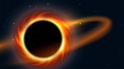 Vector illustration with space landscape: massive black hole with bright disk