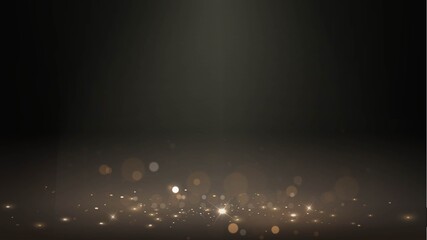 Vector background with golden dust or grains of sand on the floor in a dark room with blur effect