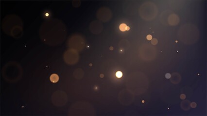Vector background with flying gold dust on the light in a dark room with blur effect