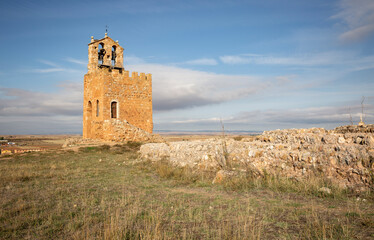 La Martina watchtower at the top of the hill in the town of Ayllon, province of Segovia, Castile and Leon, Spain