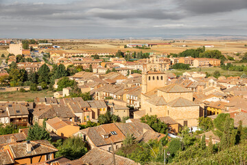 Fototapeta na wymiar aerial view over the town of Ayllon on a cloudy day, province of Segovia, Castile and Leon, Spain