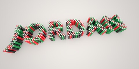 JORDAN word made with batteries, wide shot. Modern electrical technologies conceptual 3d rendering