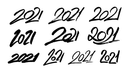 Happy New Year 2021. Set of calligraphy numbers for Chinese Year of the Ox. Vector illustration.