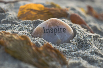 Inspirational stone on beach. 