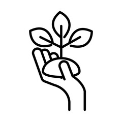 Obraz premium hand holding plant growing, line icon design