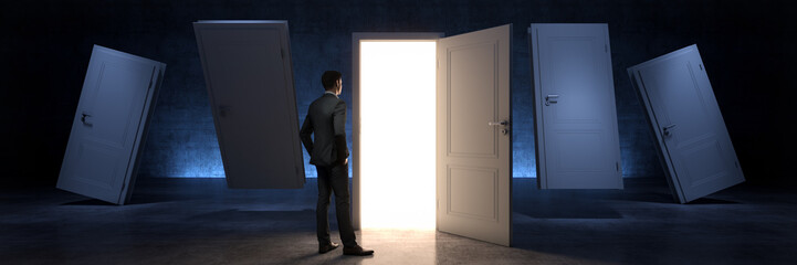 door and businessman, door to new opportunity. 3d rendering