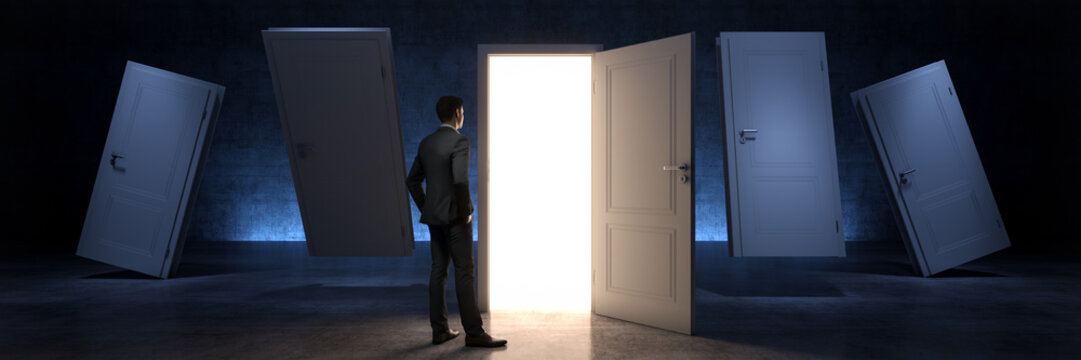 door and businessman, door to new opportunity. 3d rendering
