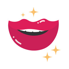 pop art mouth and lips, cartoon female mouth stars bright, flat icon design