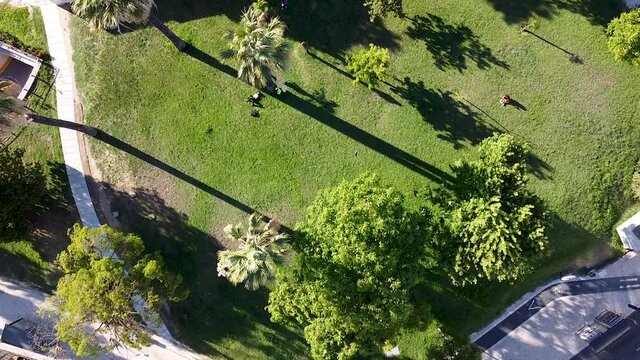 Aerial view shot of the city center of Lisbon, Portugal. sunny day Lisbon city marquess of Pombal square aerial park panorama, Portugal, Europe
