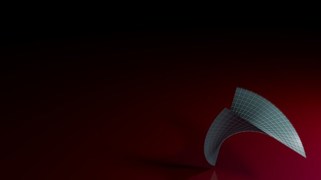 Abstract blue twisted grid surface over a red glossy plane - 3D rendering illustration