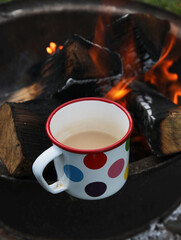 Fototapeta premium Cup of hot tea on the fire.