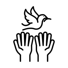 hands and dove with olive branch human rights day, line icon design