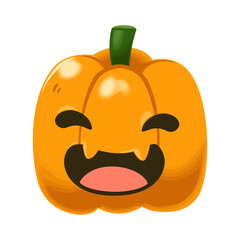 Cartoon character illustration pumpkin head with laughing face. Halloween festival holiday theme. Isolated and clipart on white background. Vector Illustration. decoration, sticker and pattern.