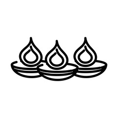 happy diwali india festival, burning candles diya lamps deepavali religion event line style icon vector