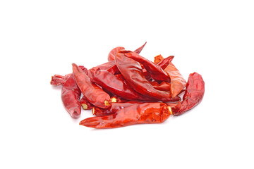 Dried red hot chili peppers isolated on white background