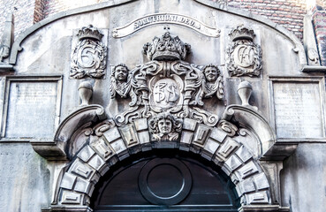 Obraz premium Detail of the portal of the Rundetaarn, or Round Tower, a 17th-century tower built as an astronomical observatory in central Copenhagen, Denmark.