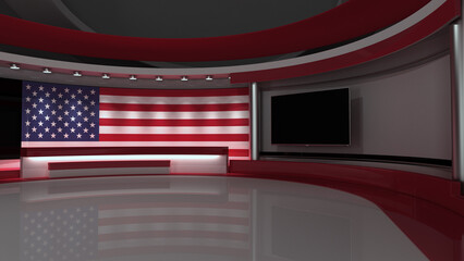 USA flag. TV studio. USA flag studio. USA flag background. Background for usa electoral programs. USA election. 3d render. 3d